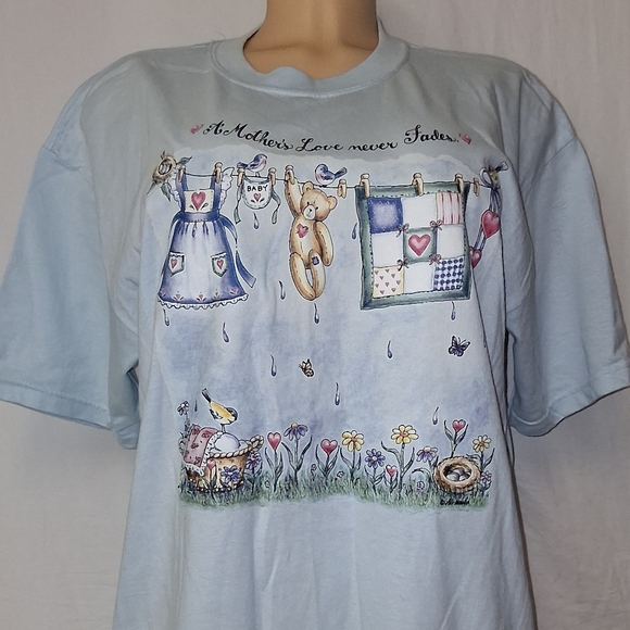 Anvil Vtg 2k Light Blue Kids T-Shirt with Cute Graphic SZ L - Picture 15 of 15